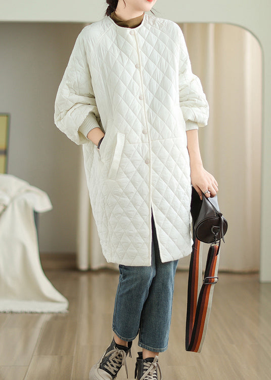 Stylish Plus Size White Hooded Pockets Fine Cotton Filled Coat Winter