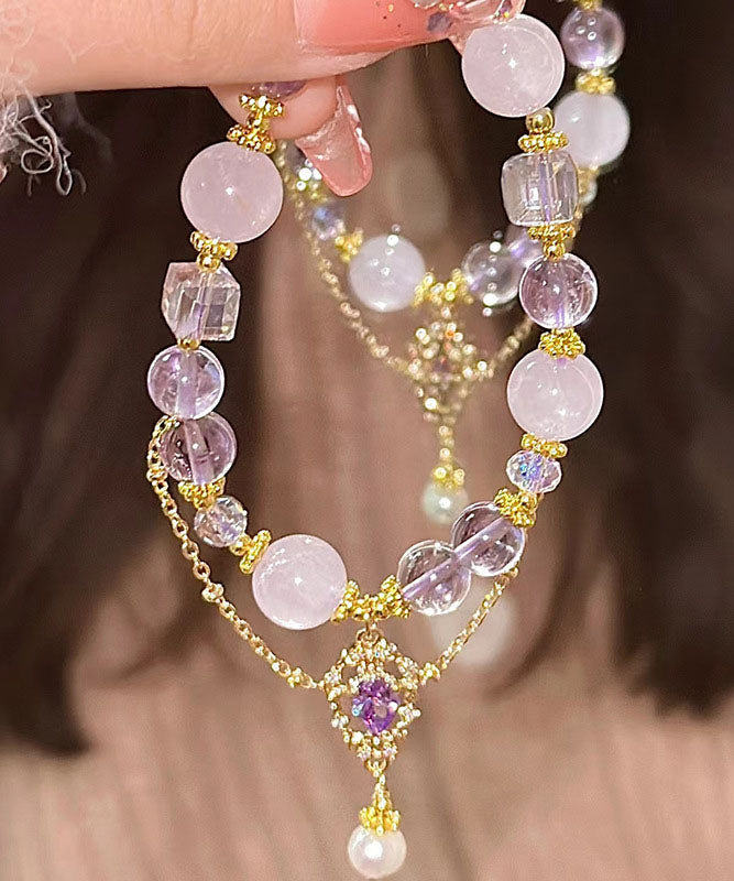 Stylish Purple Crystal Beading Charm Bracelet