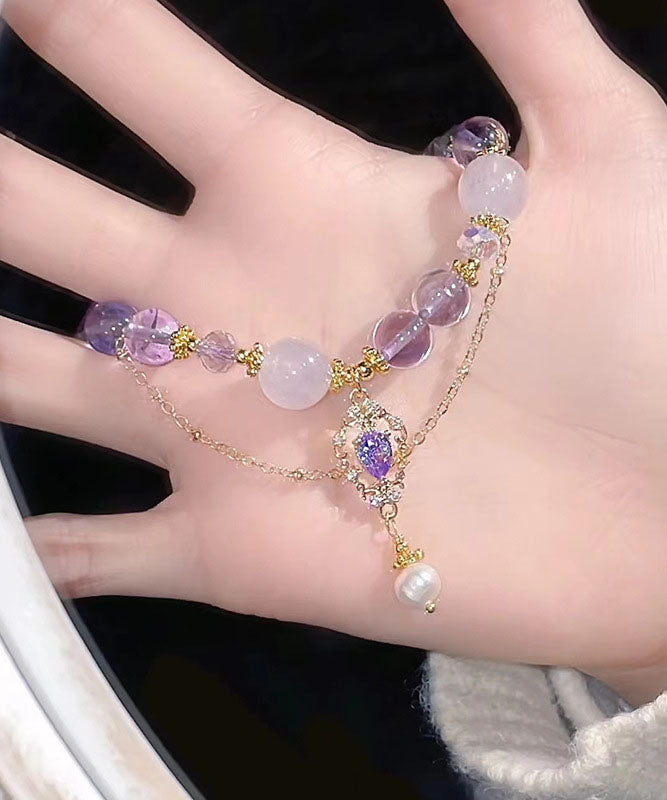 Stylish Purple Crystal Beading Charm Bracelet