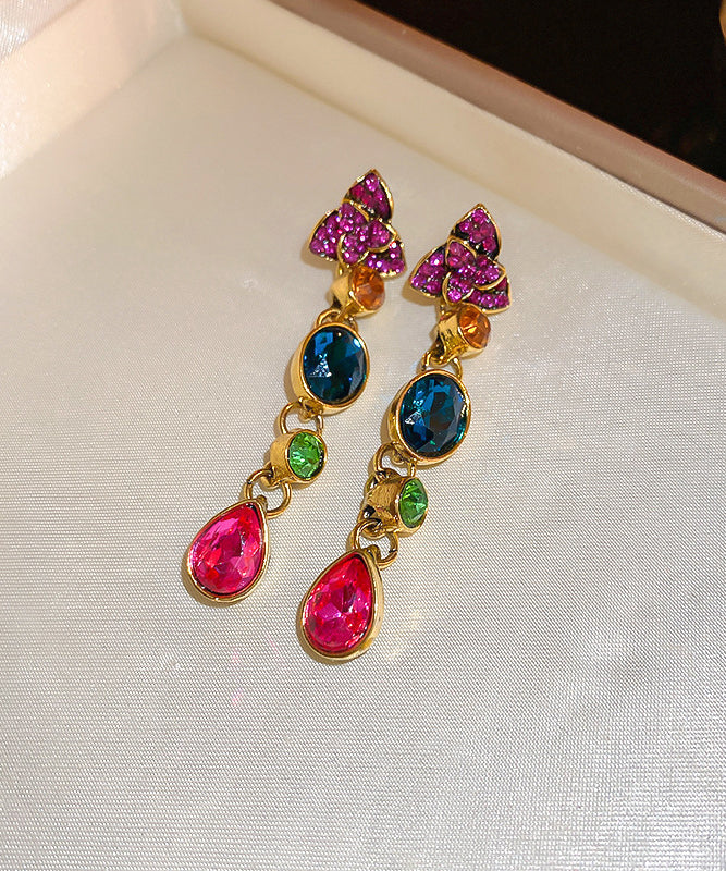 Stylish Rainbow Alloy Zircon Crystal Water Drop Drop Earrings