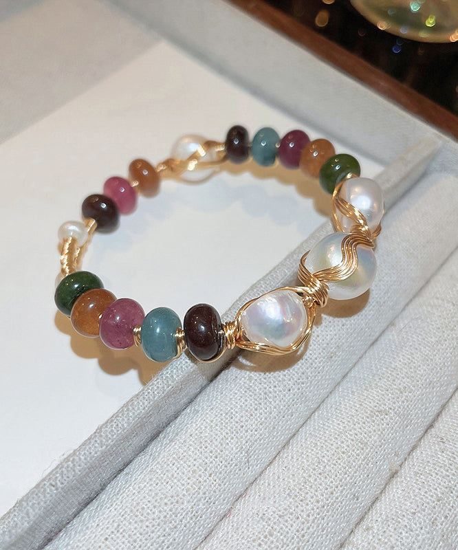 Stylish Rainbow Copper Pearl Agate Bangle