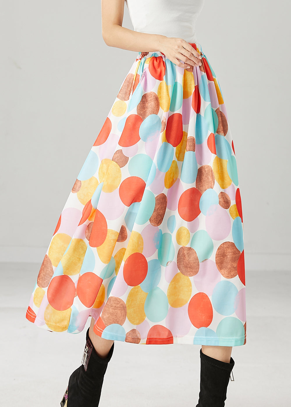 Stylish Rainbow Print Elastic Waist Cotton Skirt Spring