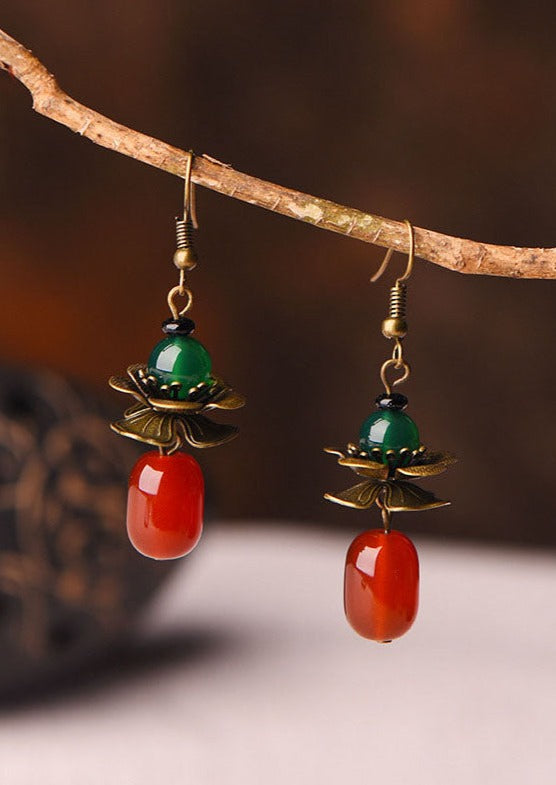 Stylish Red Green Agate Copper Elegant Drop Earrings