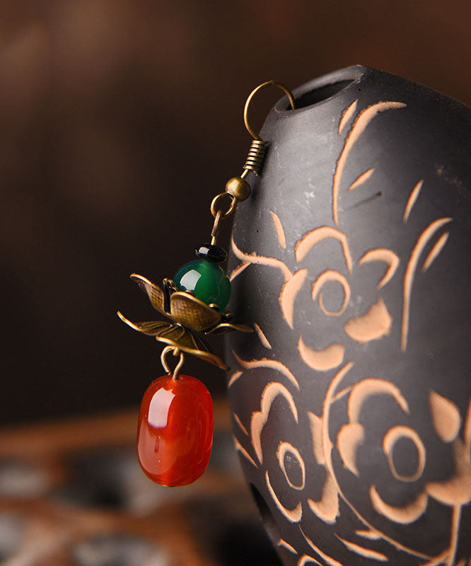 Stylish Red Green Agate Copper Elegant Drop Earrings