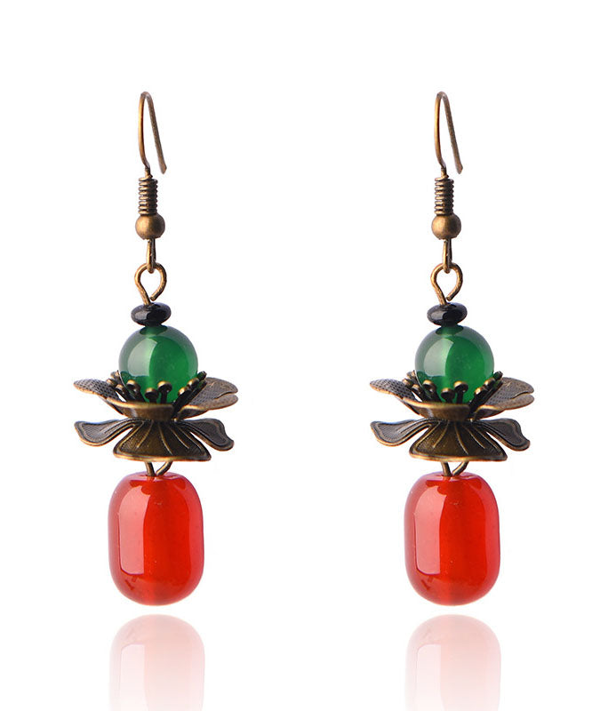 Stylish Red Green Agate Copper Elegant Drop Earrings