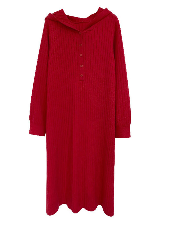 Stylish Red Hooded Oversized Knit Robe Dresses Fall