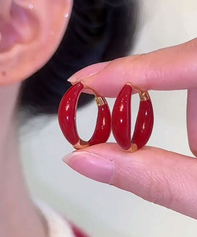 Stylish Red Inlaid Gem Stone Hoop Earrings