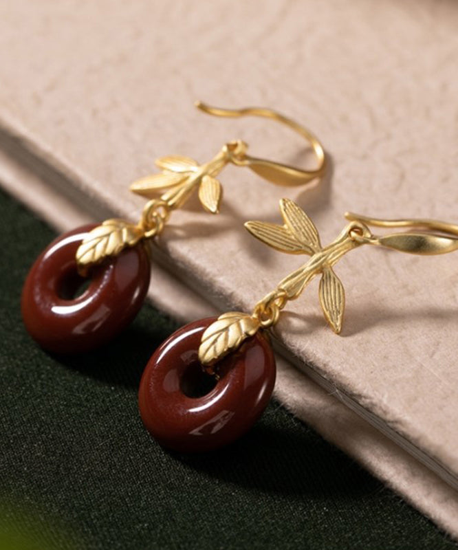 Stylish Red Sterling Silver Gold Plated Bowlder Drop Earrings