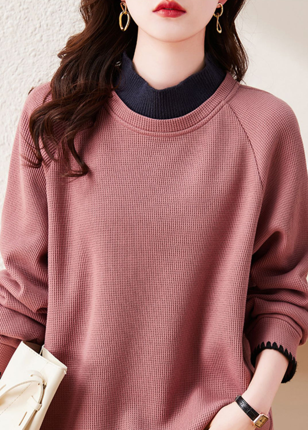 Stylish Rubber Red Stand Collar Patchwork Cotton Pullover Sweatshirt Spring