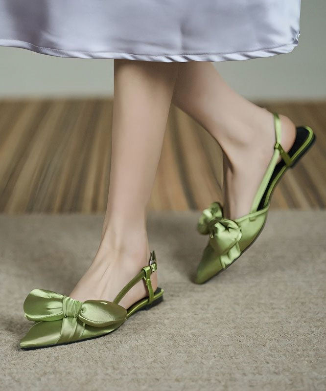 Stylish Splicing Walking Sandals Green Satin Bow Pointed Toe