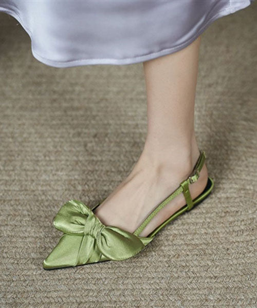 Stylish Splicing Walking Sandals Green Satin Bow Pointed Toe