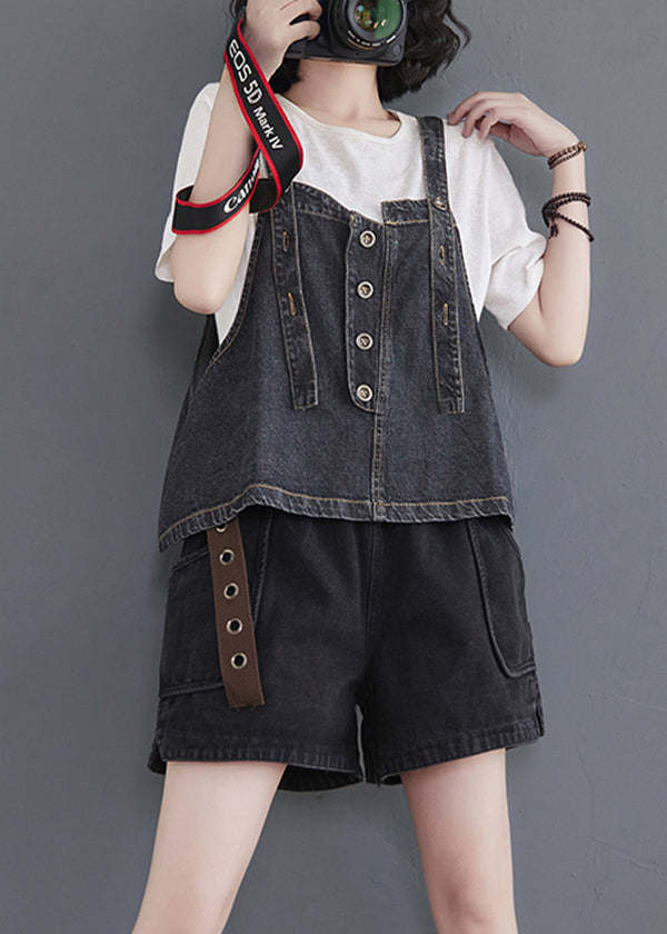 Stylish Versatile Blue Short Denim Strap Vest Sleeveless