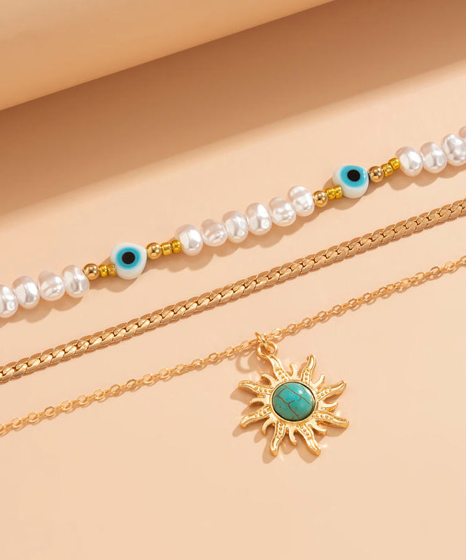 Stylish White Copper Overgild Jade Turquoise Pendant Necklace