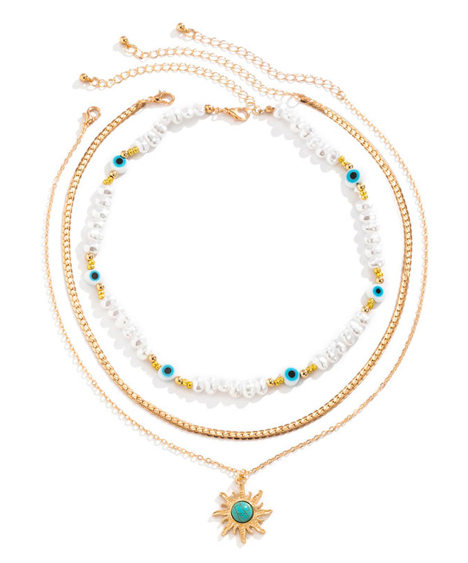 Stylish White Copper Overgild Jade Turquoise Pendant Necklace