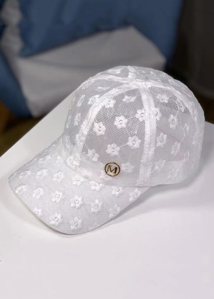 Stylish White Floral Embroidery Baseball Cap Hat