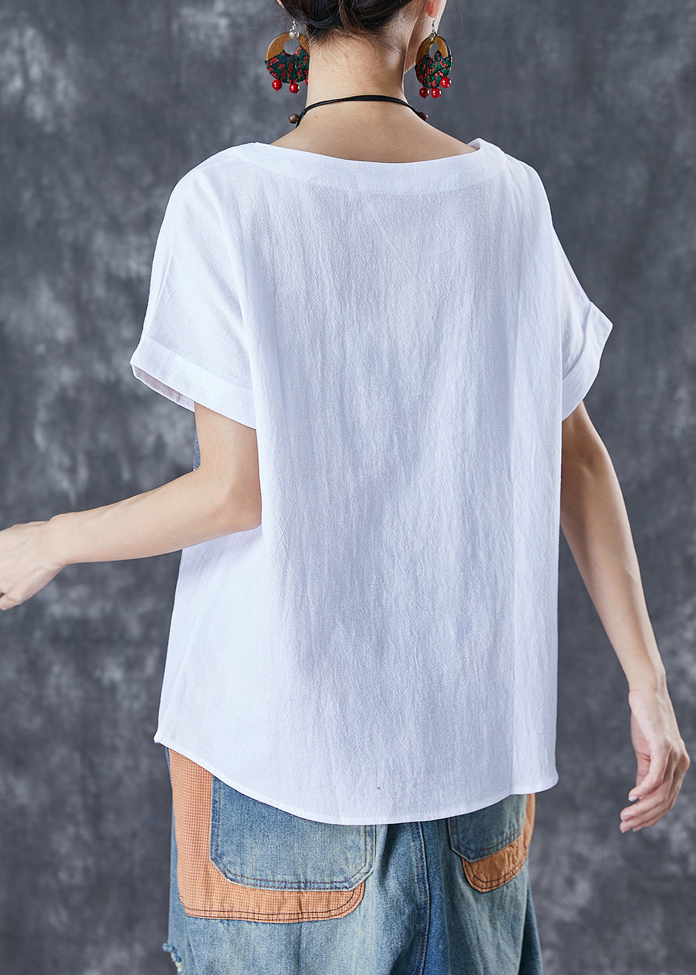 Stylish White Oversized Patchwork Applique Cotton Tanks Summer