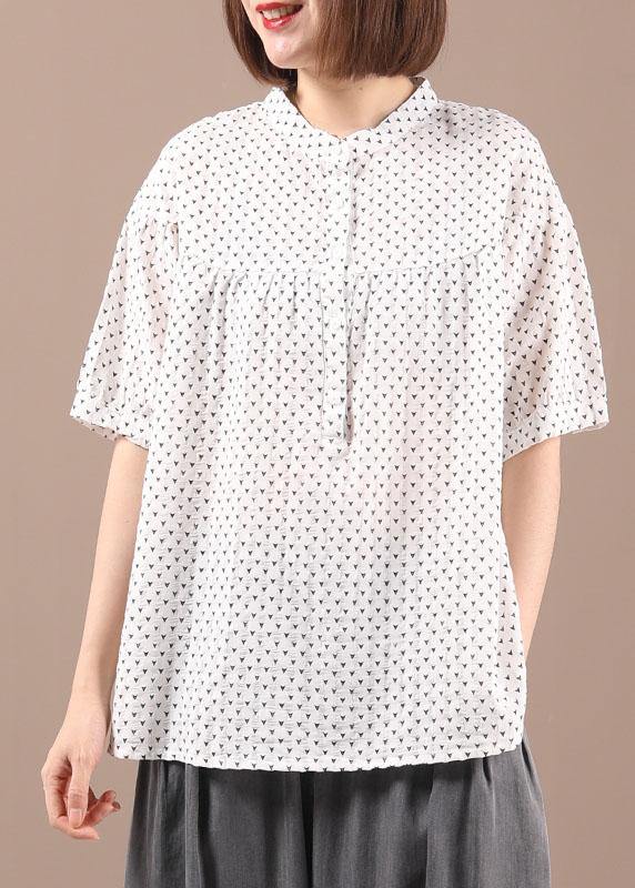 Stylish White Summer Tops Short Sleeve Cotton Linen - Omychic