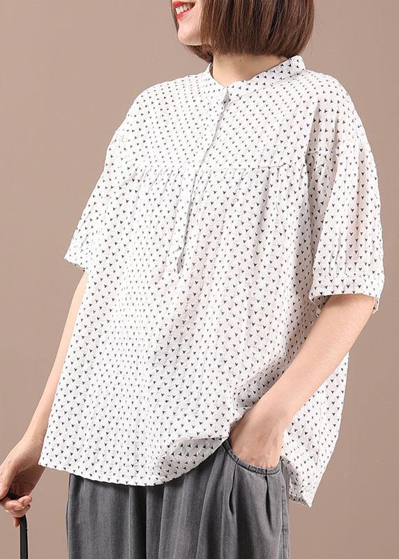 Stylish White Summer Tops Short Sleeve Cotton Linen - Omychic