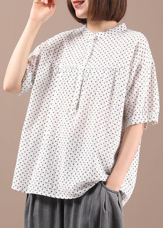 Stylish White Summer Tops Short Sleeve Cotton Linen - Omychic