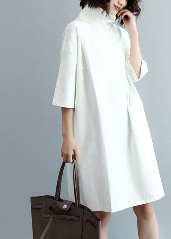 Stylish White Turtleneck Fall Loose Knit Dress - Omychic