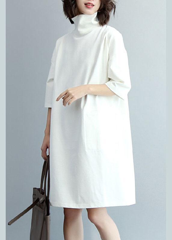 Stylish White Turtleneck Fall Loose Knit Dress - Omychic