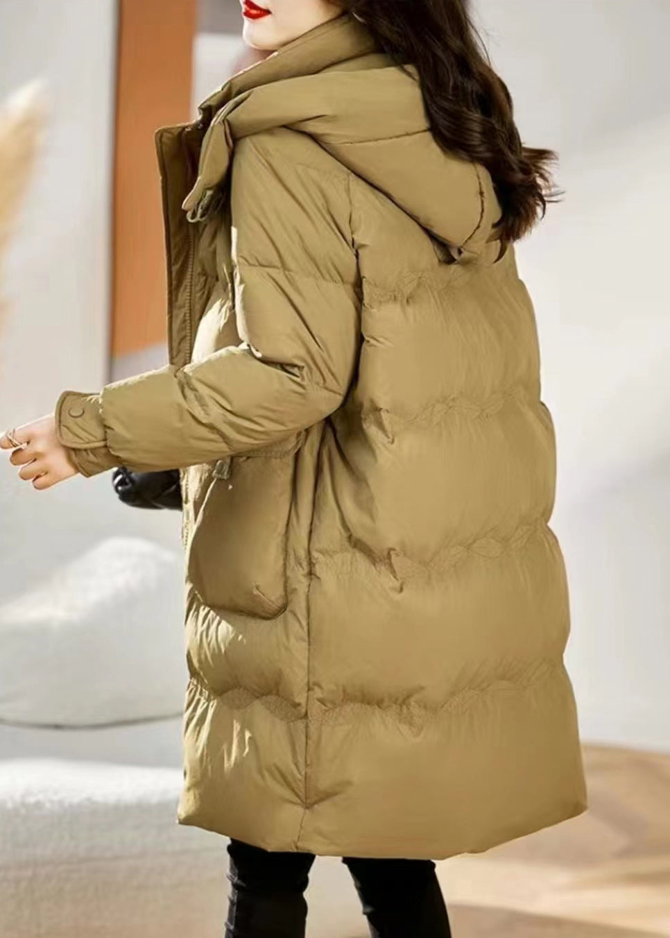 Stylish Yellow Hooded Pockets Patchwork Fine Cotton Filled Coat Winter