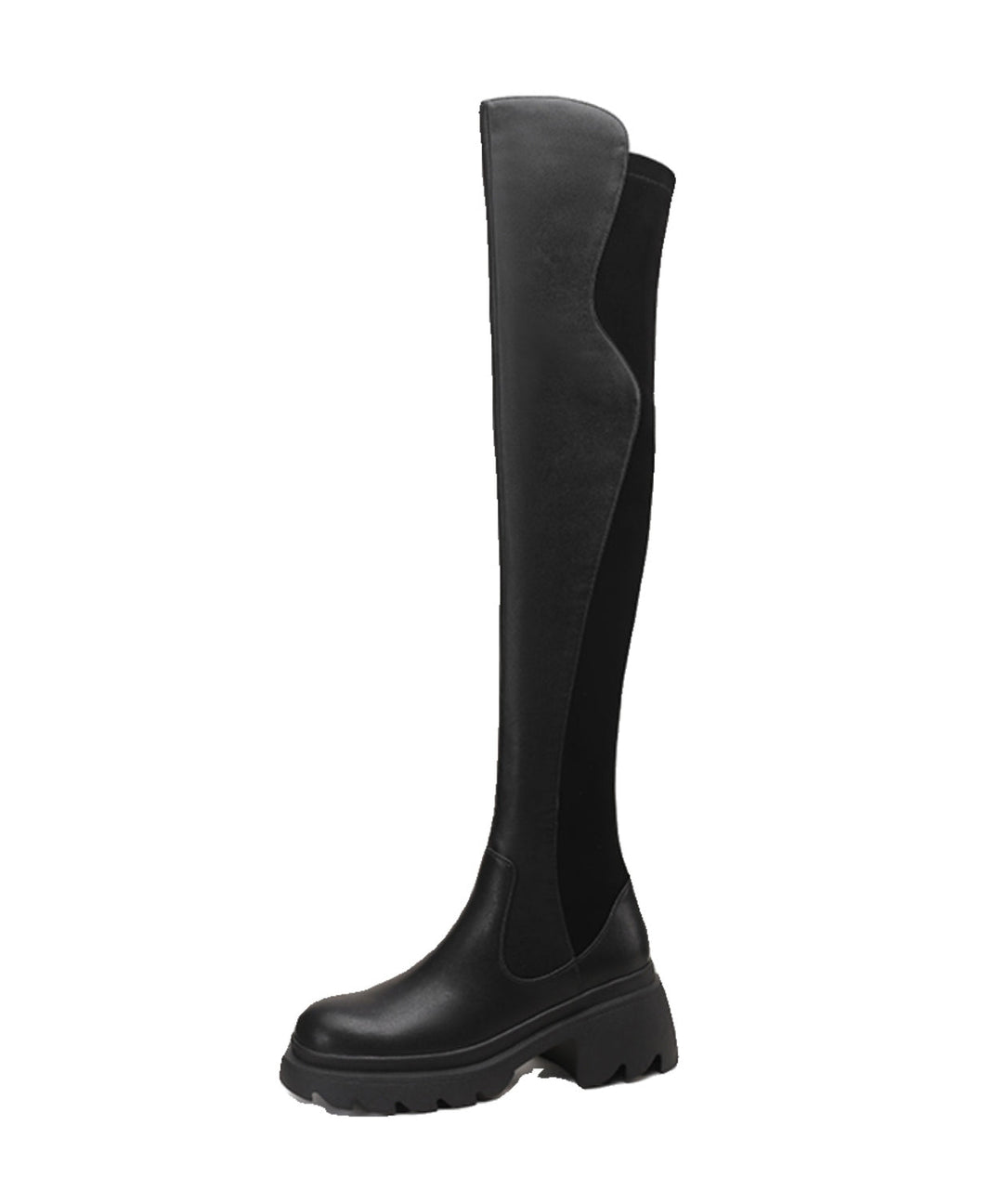 Stylish Zippered Splicing Black Chunky Knee Boots