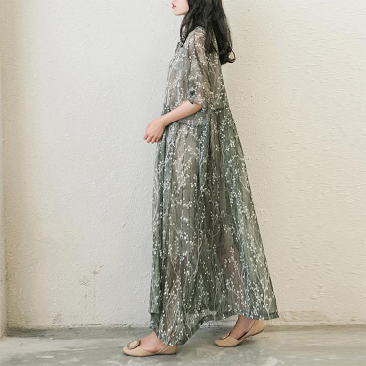 Stylish Print Chiffon Dresses Plus Size Casual Sundress Button Half Sleeve Maxi Dress ( Limited Stock) - Omychic