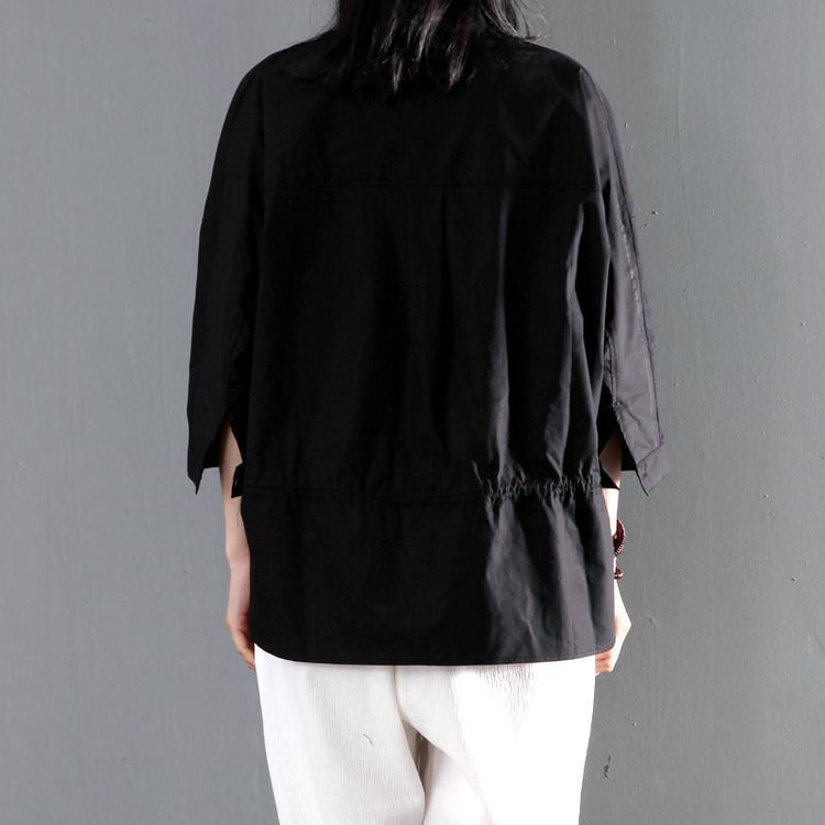 Stylish high neck cotton women shirt long sleeve blouse short summer top - Omychic