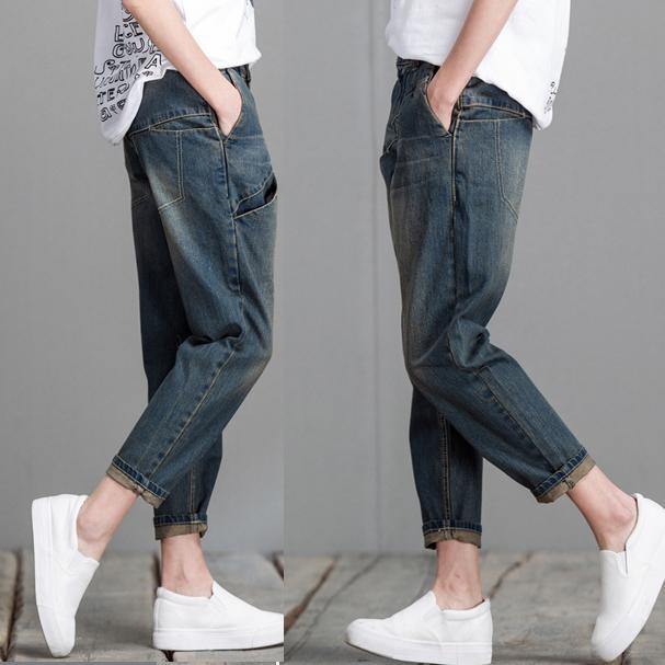 Stylish loose denim crop pants oversize jeans - Omychic