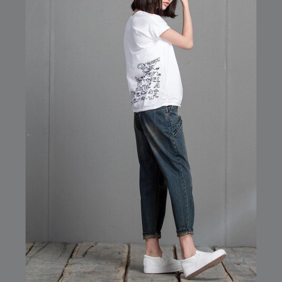 Stylish loose denim crop pants oversize jeans - Omychic