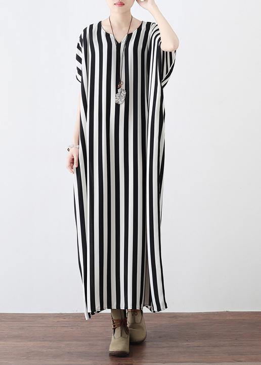 Summer Big Bat Sleeve Black And White Stripe Chiffon Dress - Omychic