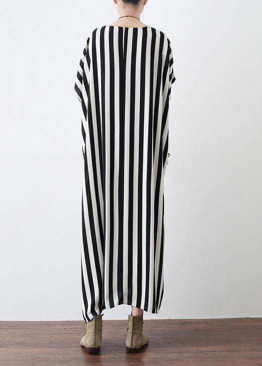 Summer Big Bat Sleeve Black And White Stripe Chiffon Dress - Omychic