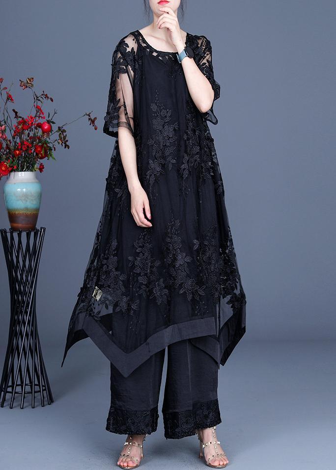 Summer Black Dress Wide Leg Pants Suspender Skirt Three Piece Set ( Limited Stock) - Omychic