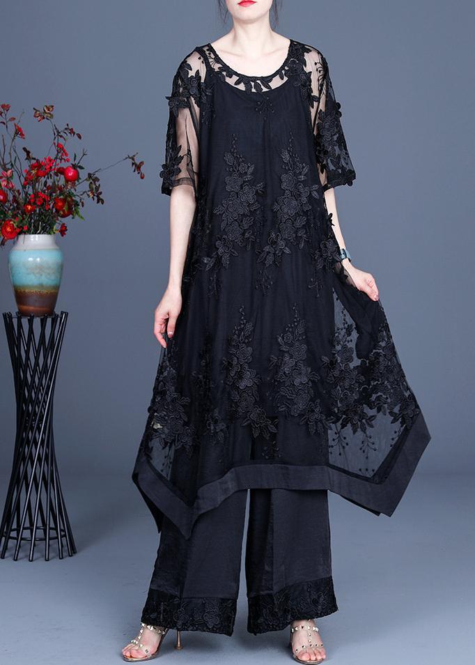 Summer Black Dress Wide Leg Pants Suspender Skirt Three Piece Set ( Limited Stock) - Omychic