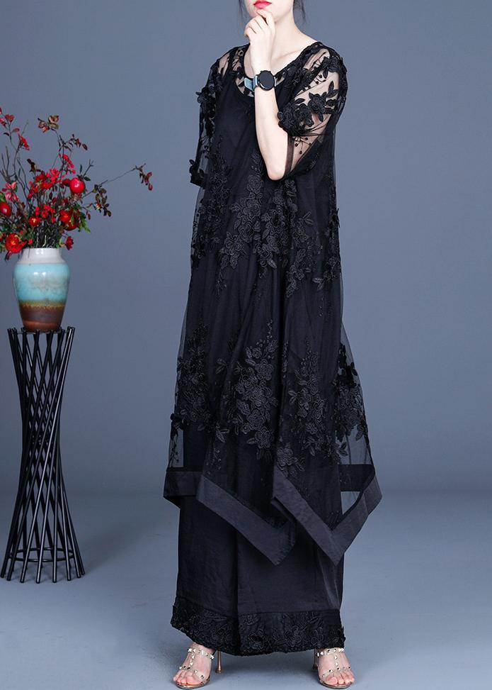 Summer Black Dress Wide Leg Pants Suspender Skirt Three Piece Set ( Limited Stock) - Omychic