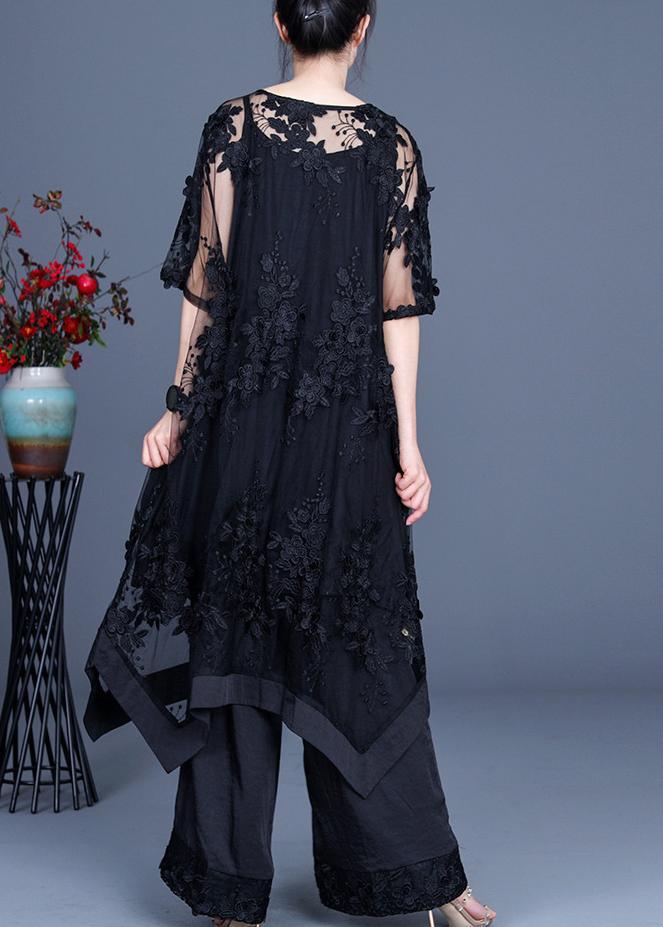 Summer Black Dress Wide Leg Pants Suspender Skirt Three Piece Set ( Limited Stock) - Omychic