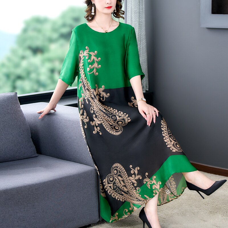 Summer Elegant Floral High Quality Loose Silk Dress