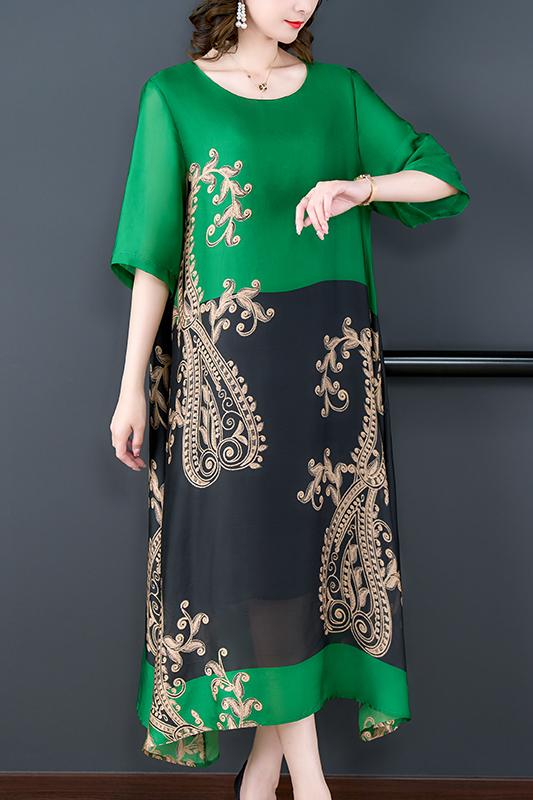 Summer Elegant Floral High Quality Loose Silk Dress