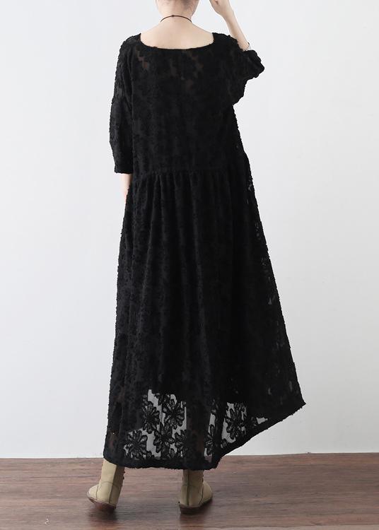 Summer Italian Black Chiffon Round Neck Holiday Dress - Omychic