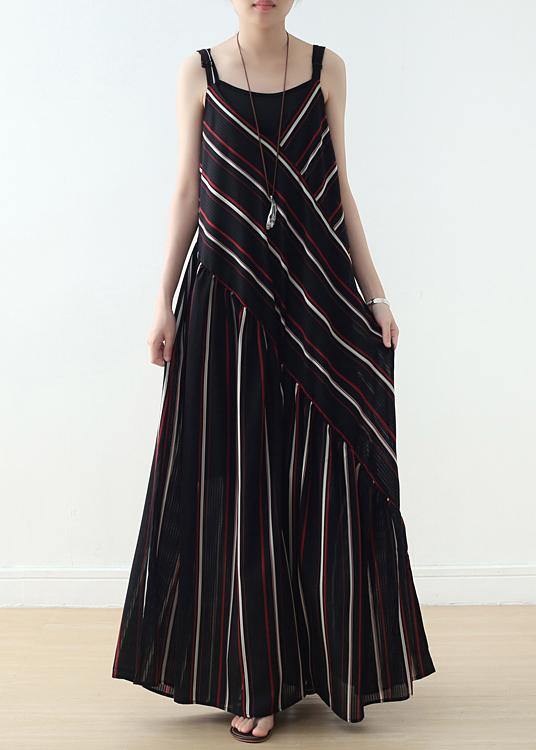 Summer New Sling Large Chiffon Black Striped Jumpsuit - Omychic