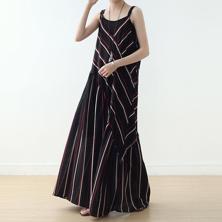 Summer New Sling Large Chiffon Black Striped Jumpsuit - Omychic