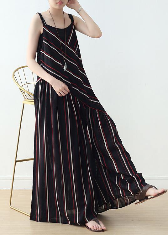 Summer New Sling Large Chiffon Black Striped Jumpsuit - Omychic