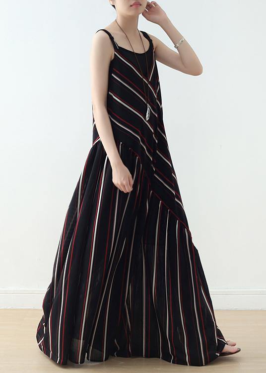 Summer New Sling Large Chiffon Black Striped Jumpsuit - Omychic