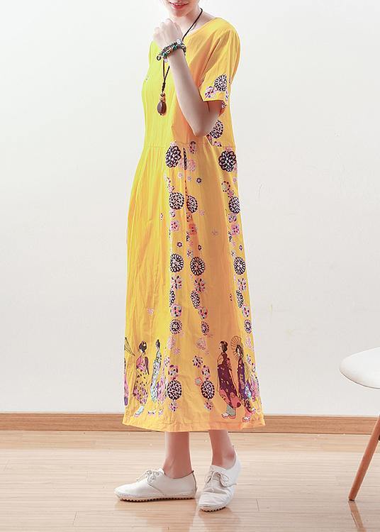 Summer Original Yellow Printed Linen Dress - Omychic