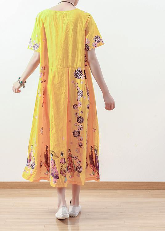 Summer Original Yellow Printed Linen Dress - Omychic