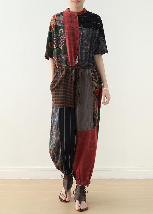 Summer Prints Linen Loose Bat Sleeve Jumpsuit - Omychic