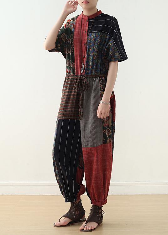 Summer Prints Linen Loose Bat Sleeve Jumpsuit - Omychic