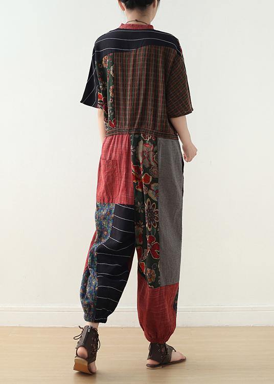 Summer Prints Linen Loose Bat Sleeve Jumpsuit - Omychic