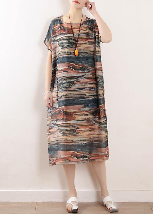 Summer Round Neck Chiffon Short Sleeve Printed Dress - Omychic